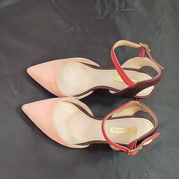 LOUISE ET CIE LOW ESPERANCE LEATHER SUEDE ANKLE STRAP HEELS - Picture 6 of 15